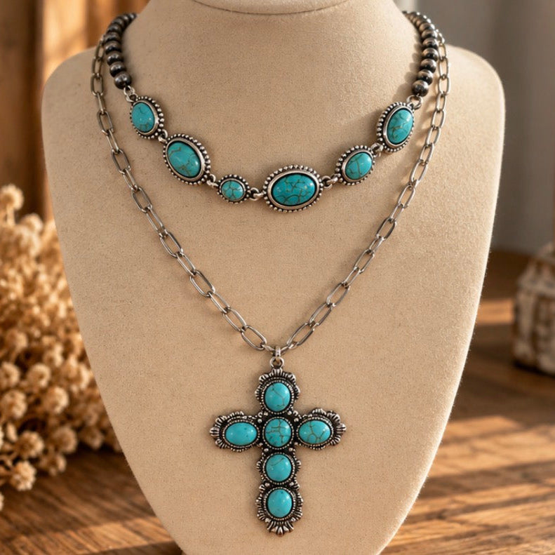 Turquoise Cross Layered Necklace – Envy Stylz Boutique