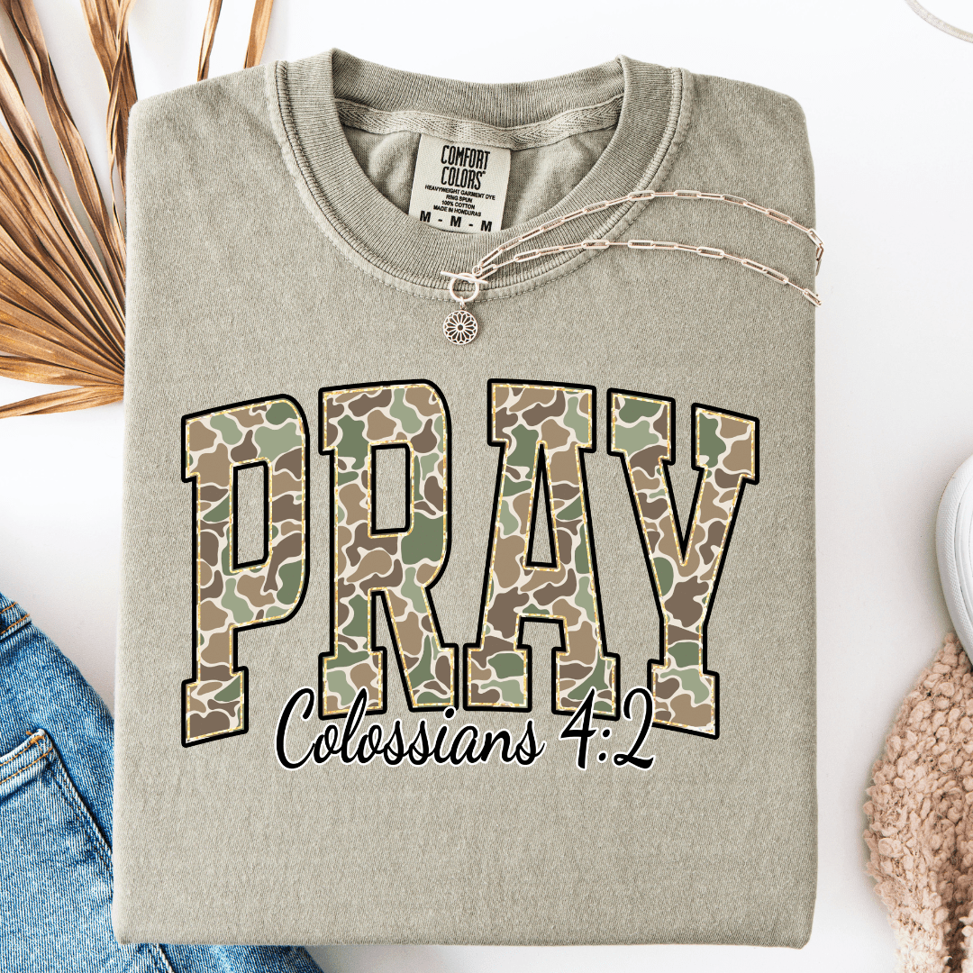 FestiviTees Women - Apparel - Shirts - T-Shirts Camo Pray Graphic Tee