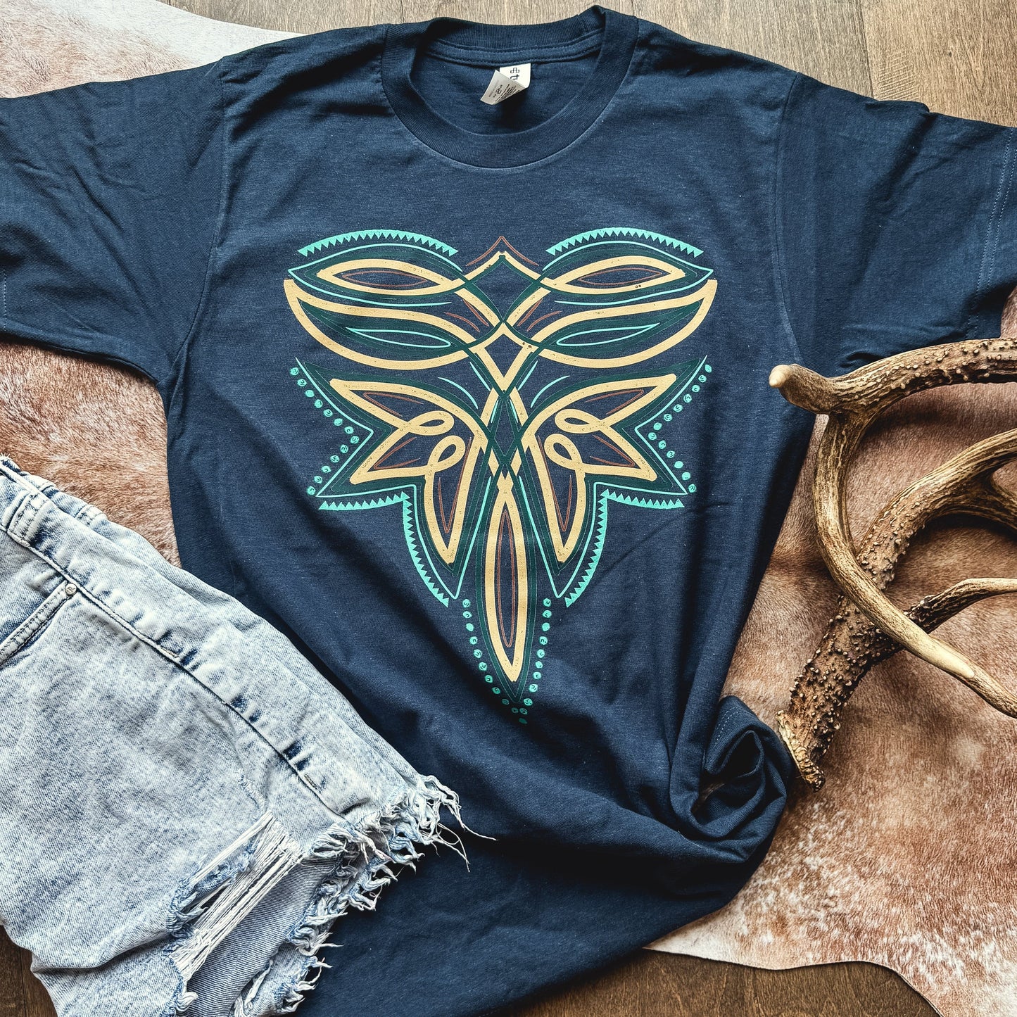 FestiviTees Women - Apparel - Shirts - T-Shirts Turquoise + Leather Boot Stitch Graphic Tee