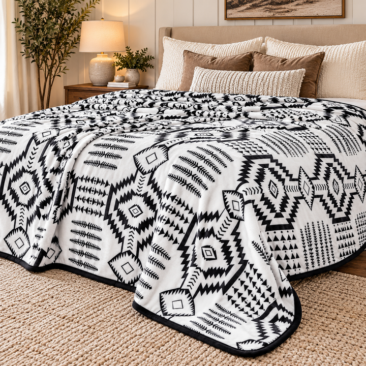 Black and White Aztec Oversized Blanket 82"x90" product image