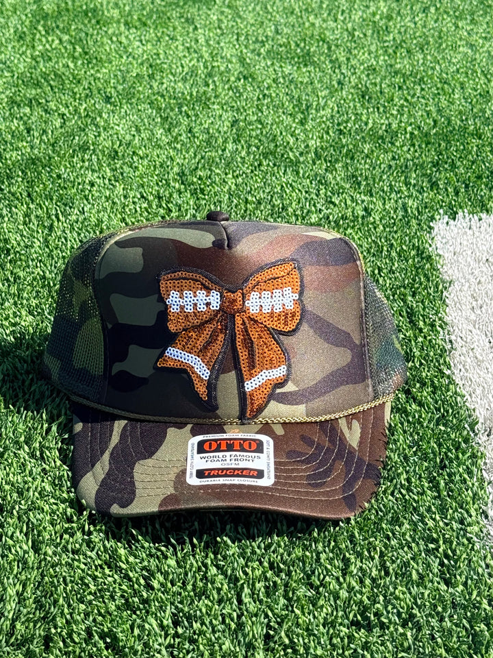 Camo Football Bow Trucker Hat Envy Stylz Boutique