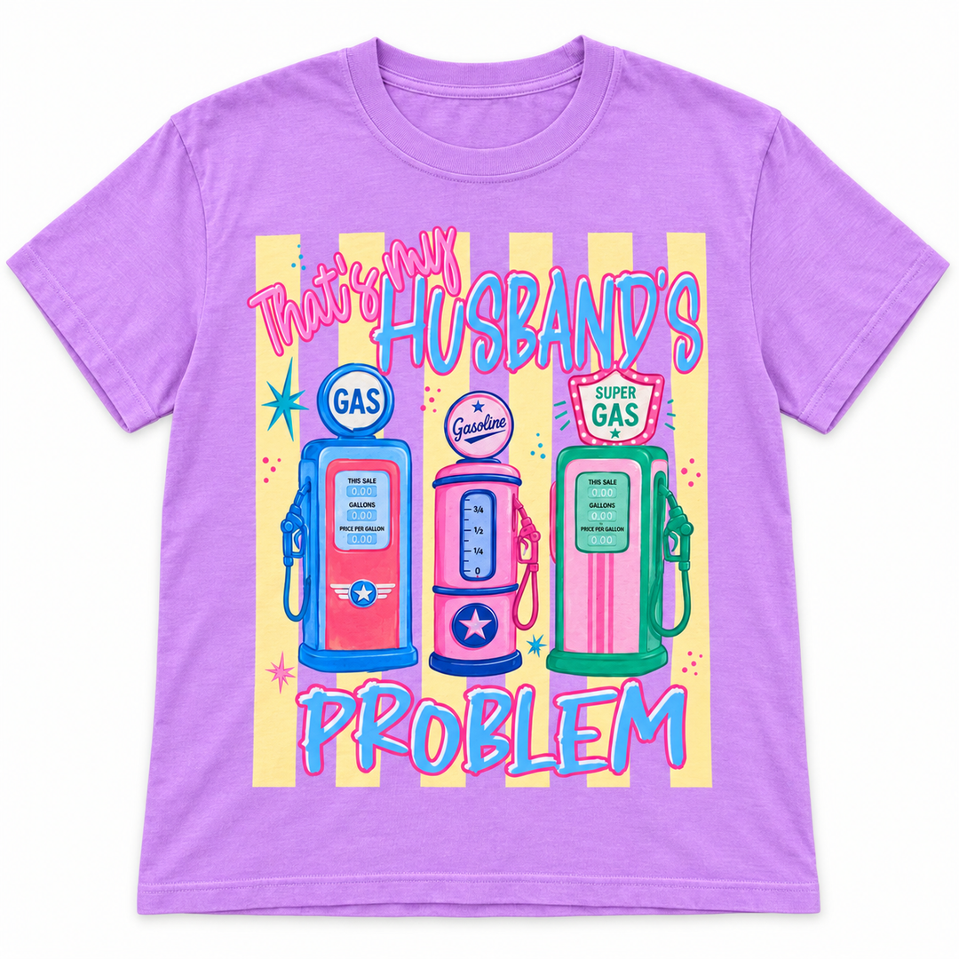 That’s My Husband’s Problem neon violet tee lay-flat on white