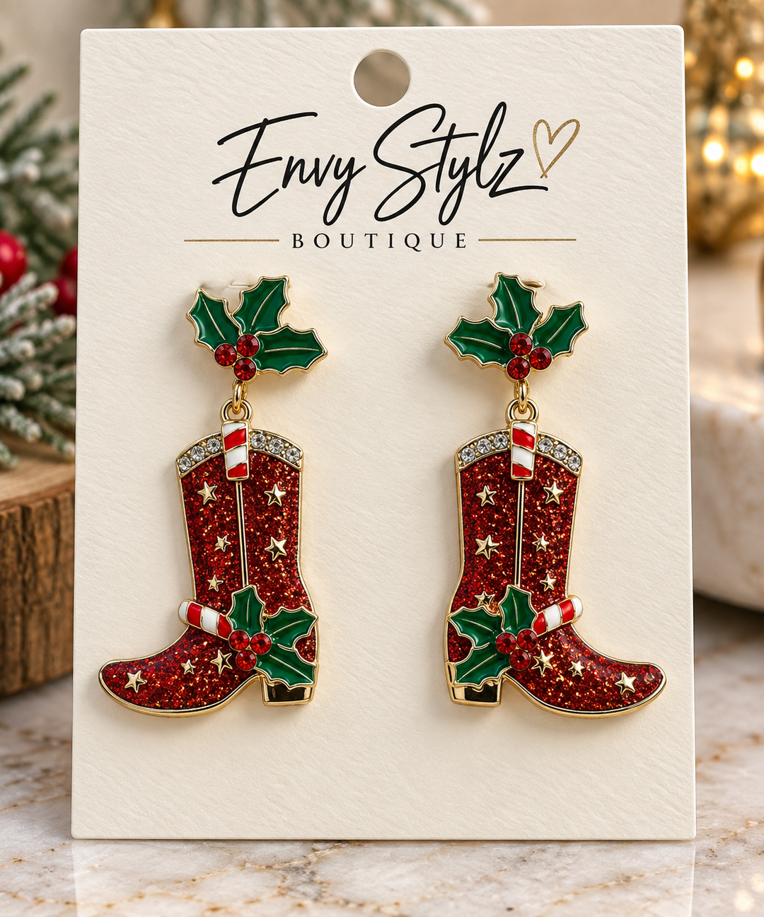 Christmas Cowgirl Boot Earrings