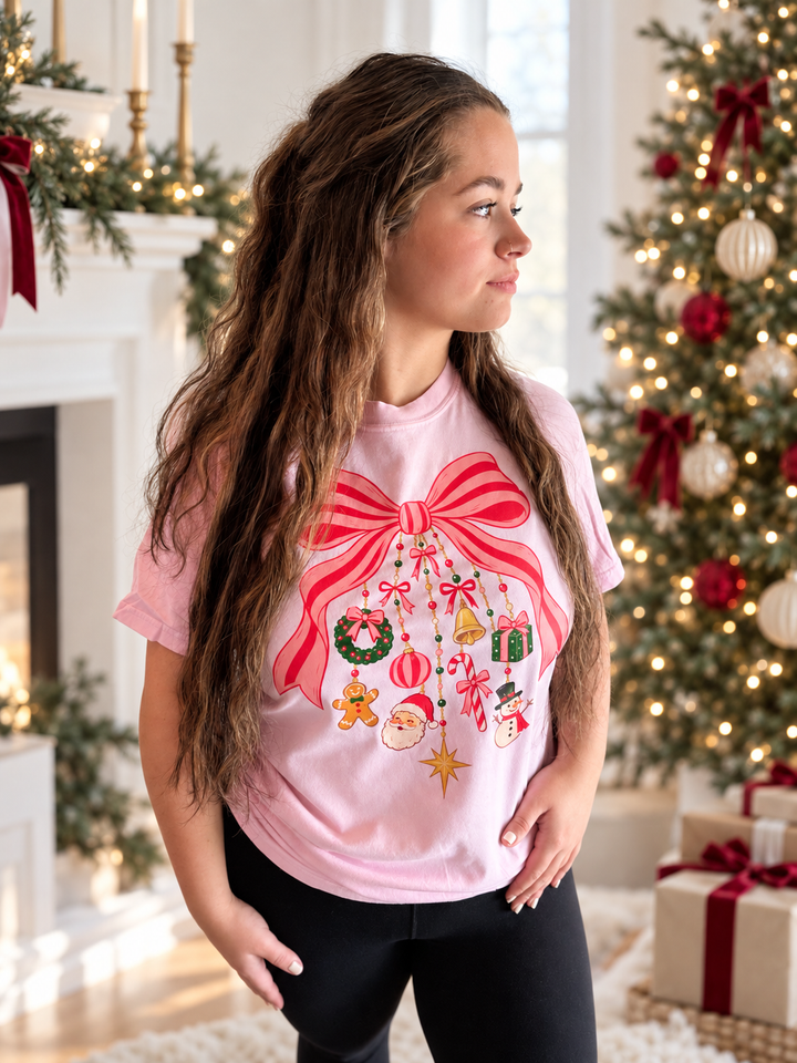 Pink Christmas Bow Charm Tee