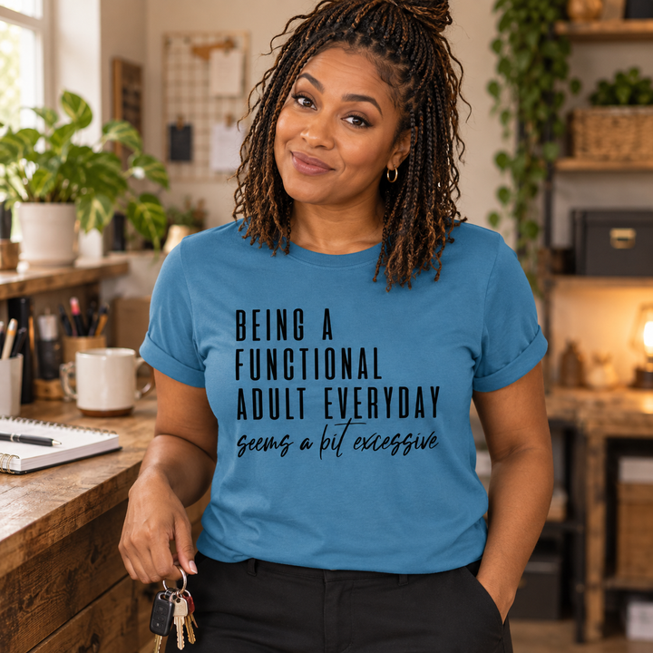 Functional Adult tee close-up portrait
