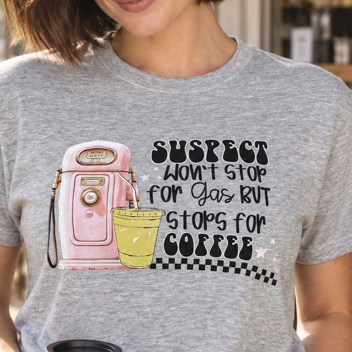 Stops for Coffee tee close-up portrait