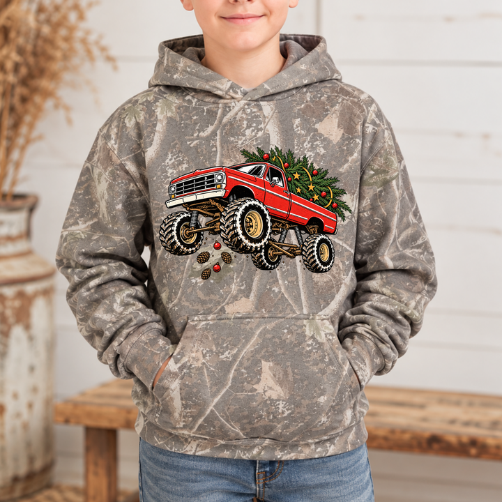 Boys Camo Christmas Truck Graphic Hoodie