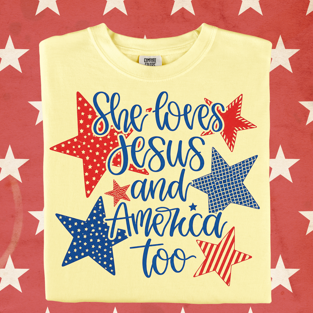 She Loves Jesus &amp; America Too Graphic T-shirt Envy Stylz Boutique