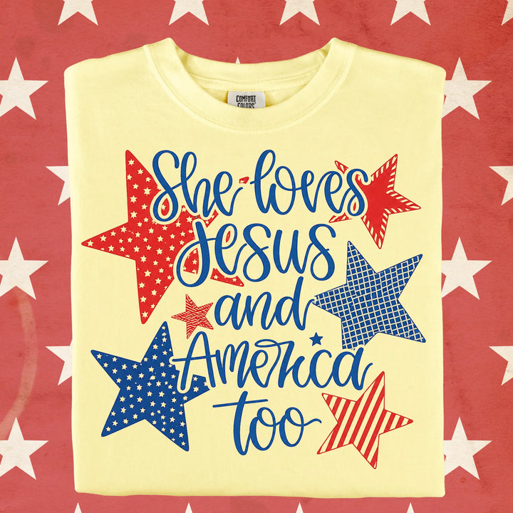She Loves Jesus &amp; America Too Graphic T-shirt Envy Stylz Boutique