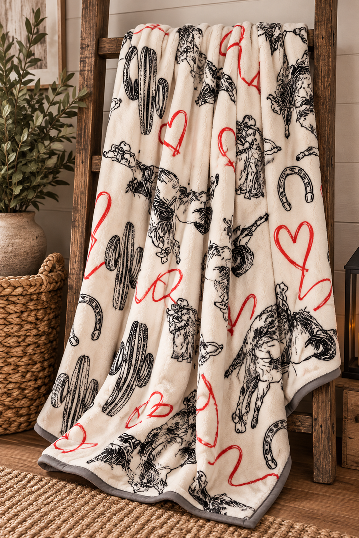 Cowboy Hearts Oversized Blanket 82x90