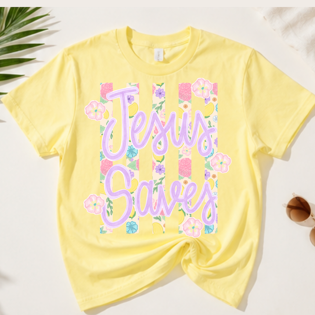 Jesus Saves Floral Stripe YOUTH Graphic Tee Envy Stylz Boutique