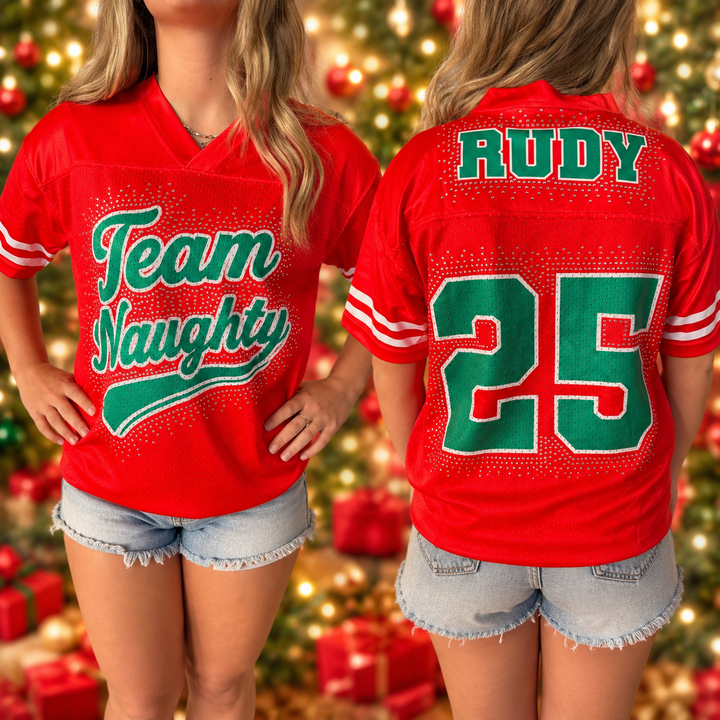 Team Naughty/ Team Nice Rhinestone Graphic Jersey Envy Stylz Boutique