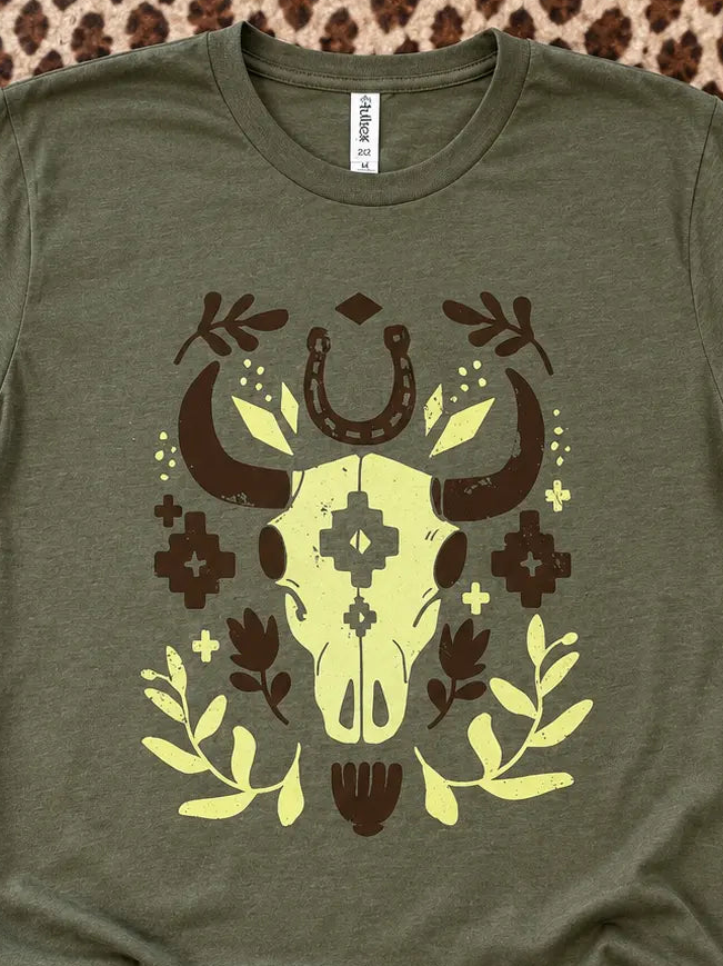Floral Cow Skull Soft Graphic Tee Envy Stylz Boutique