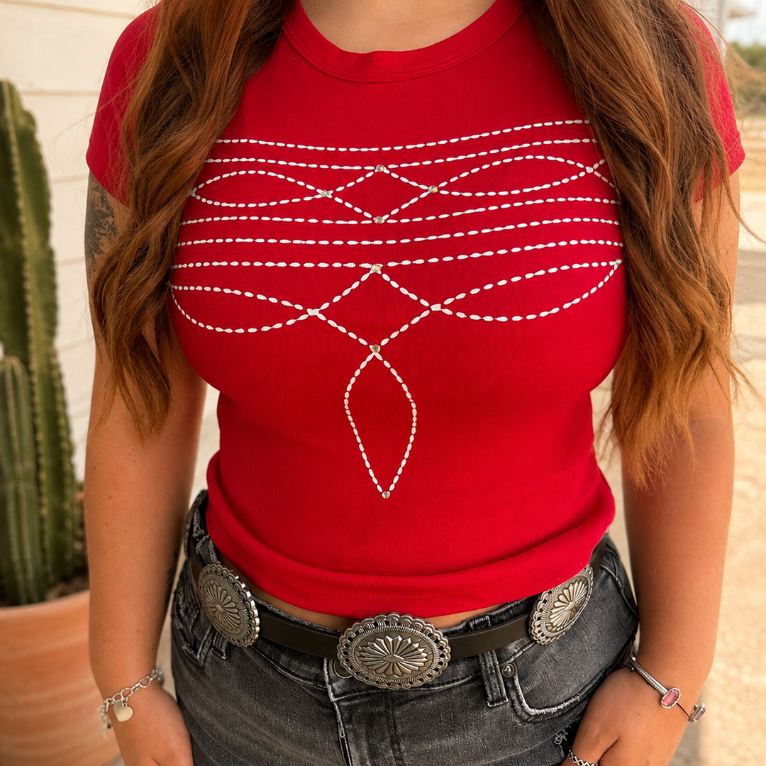 Rhinestone Boot Stitch Graphic Crop Tee Envy Stylz Boutique