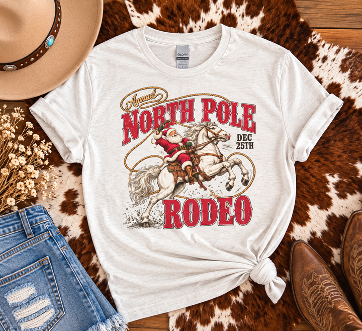 North Pole Rodeo Vintage Western Christmas Graphic Tee
