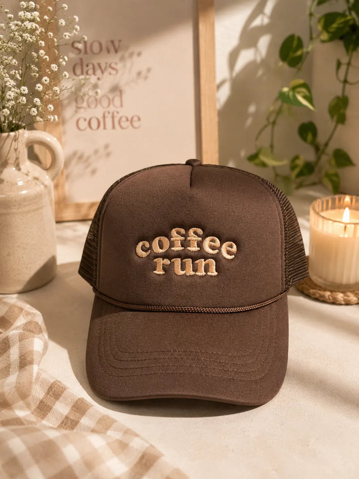Coffee Run Embroidered Trucker Hat Envy Stylz Boutique