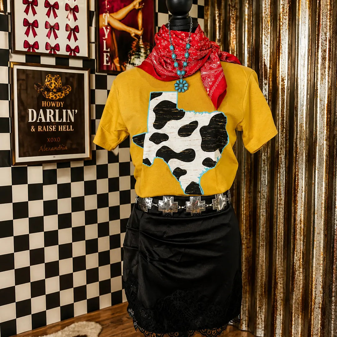 Texas Cow Print State Graphic Tee Envy Stylz Boutique