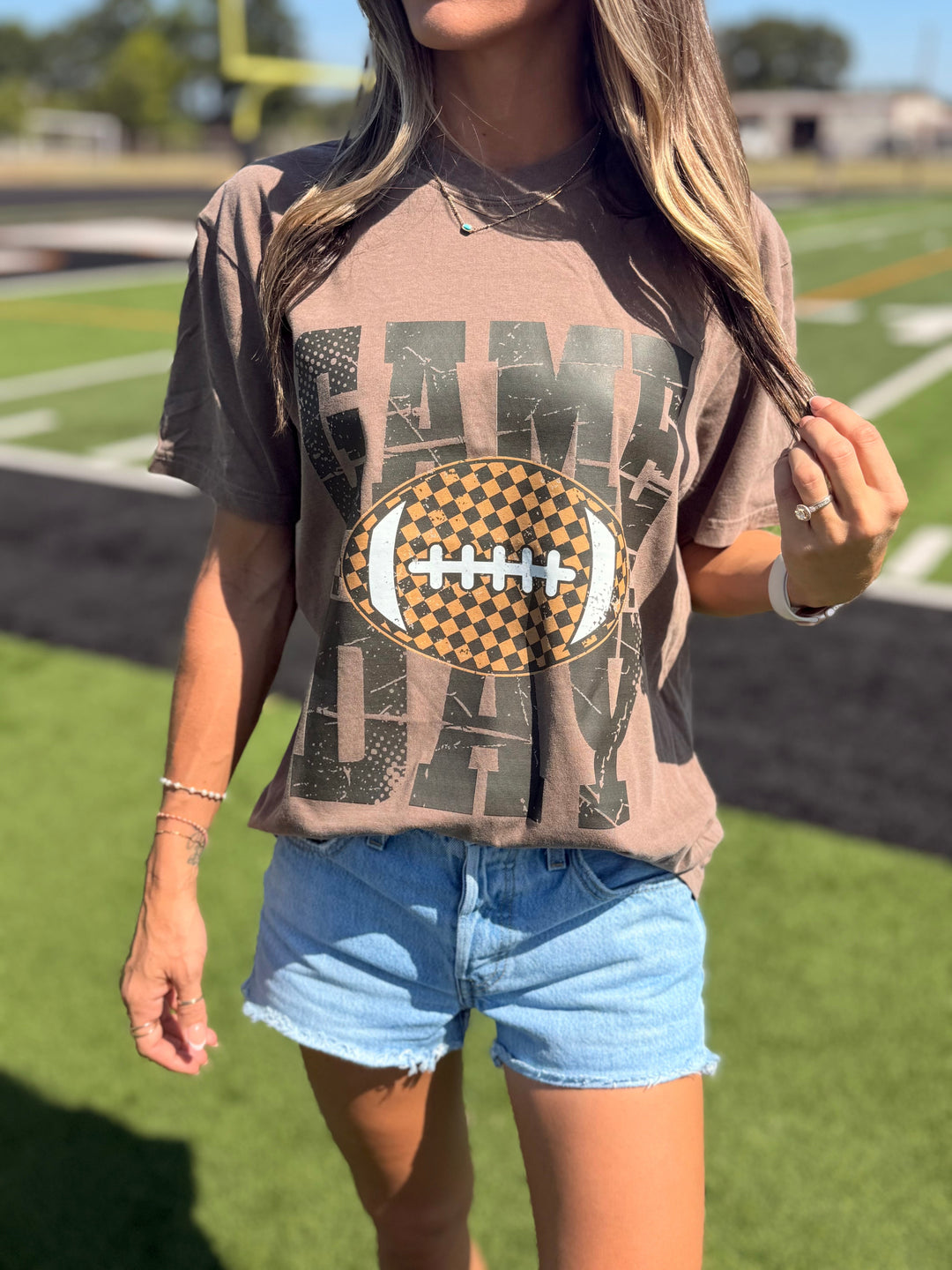 GAME DAY CHECKERED FOOTBALL Graphic Tee Envy Stylz Boutique