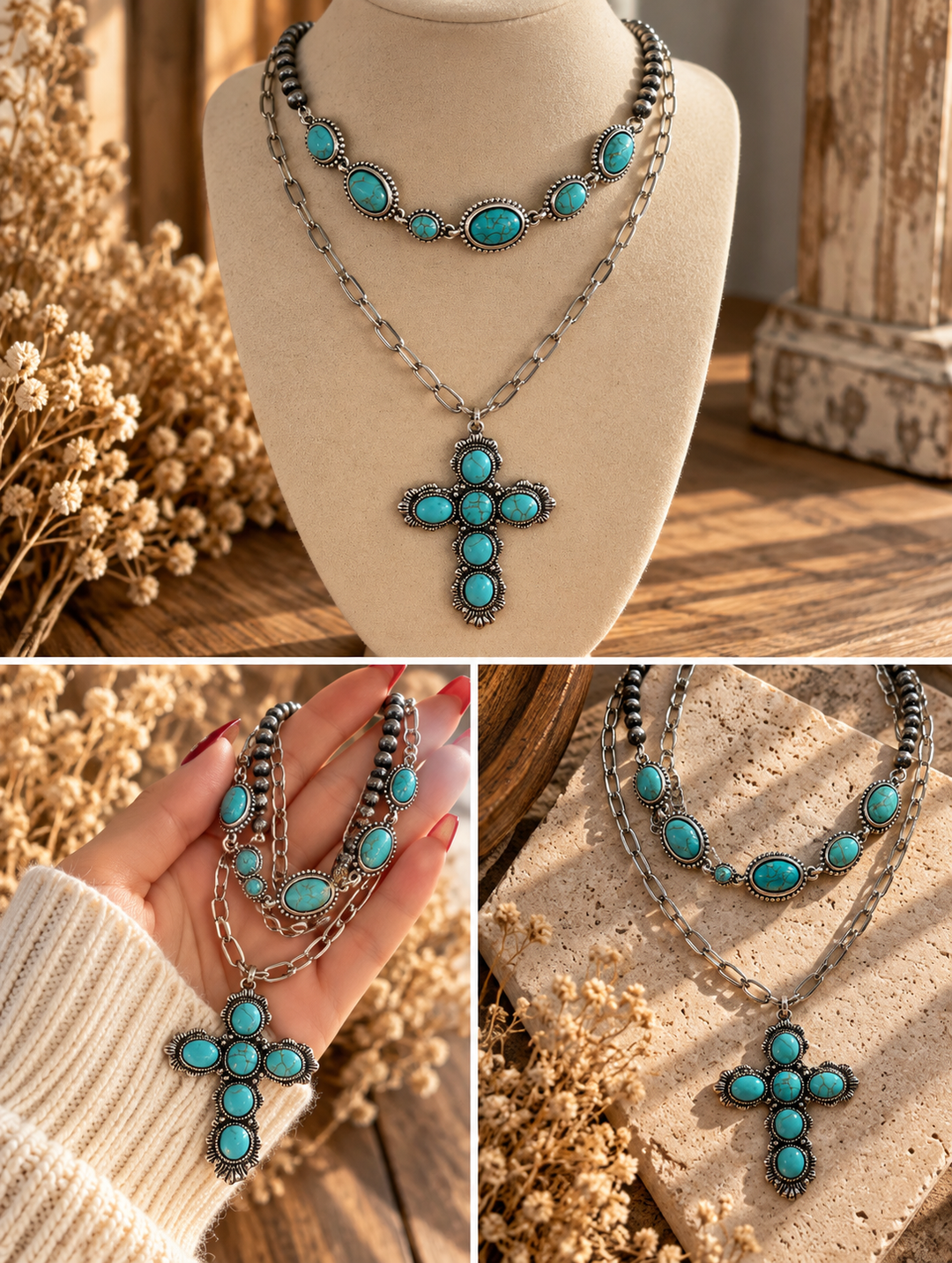 Turquoise Cross Layered Necklace