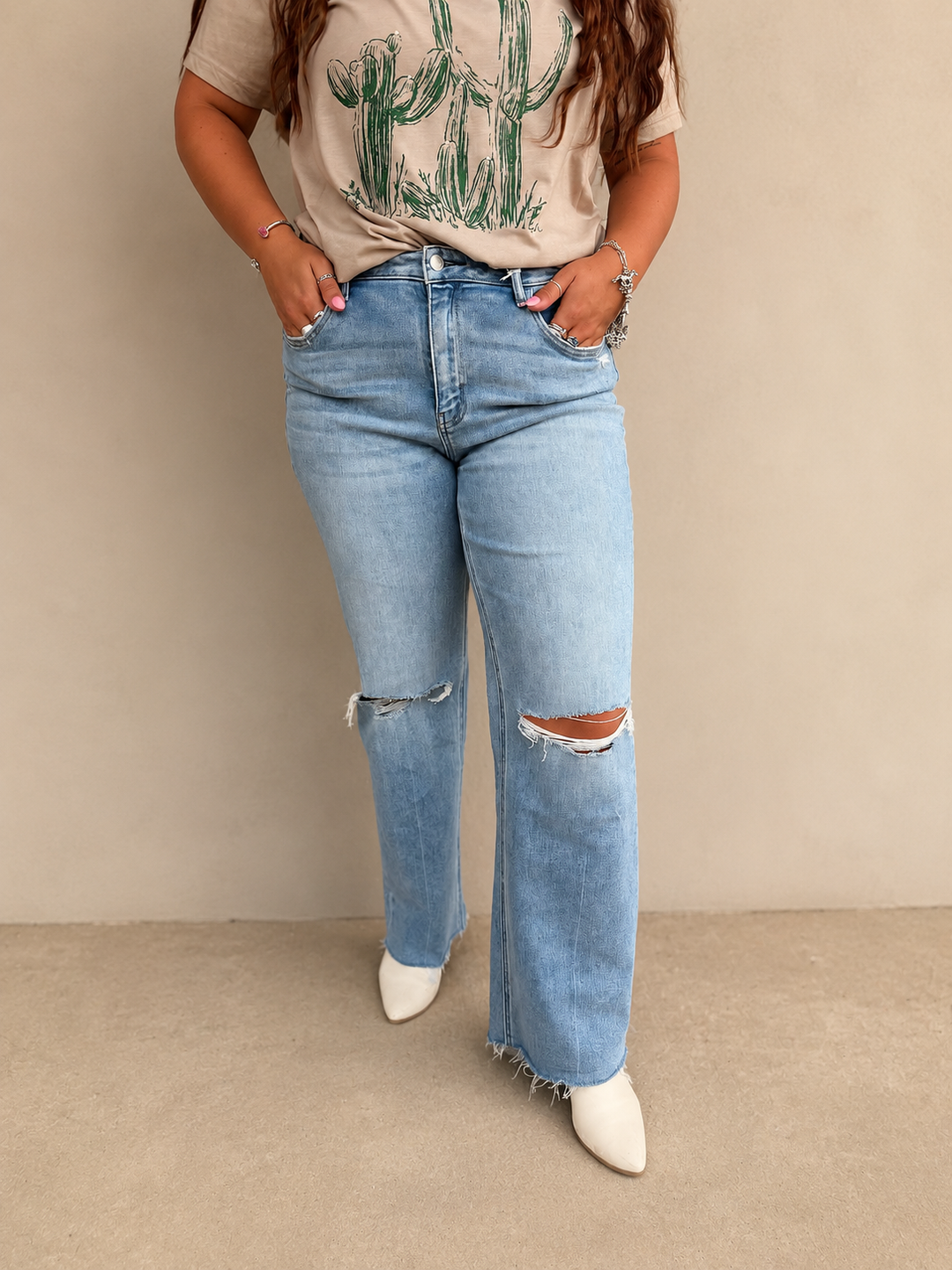 High Rise Distressed Slim Wide Leg Jeans Petra 153