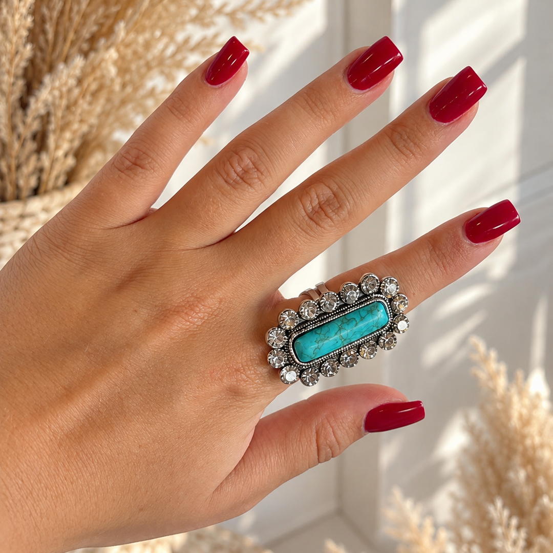 Turquoise Rhinestone Statement Ring