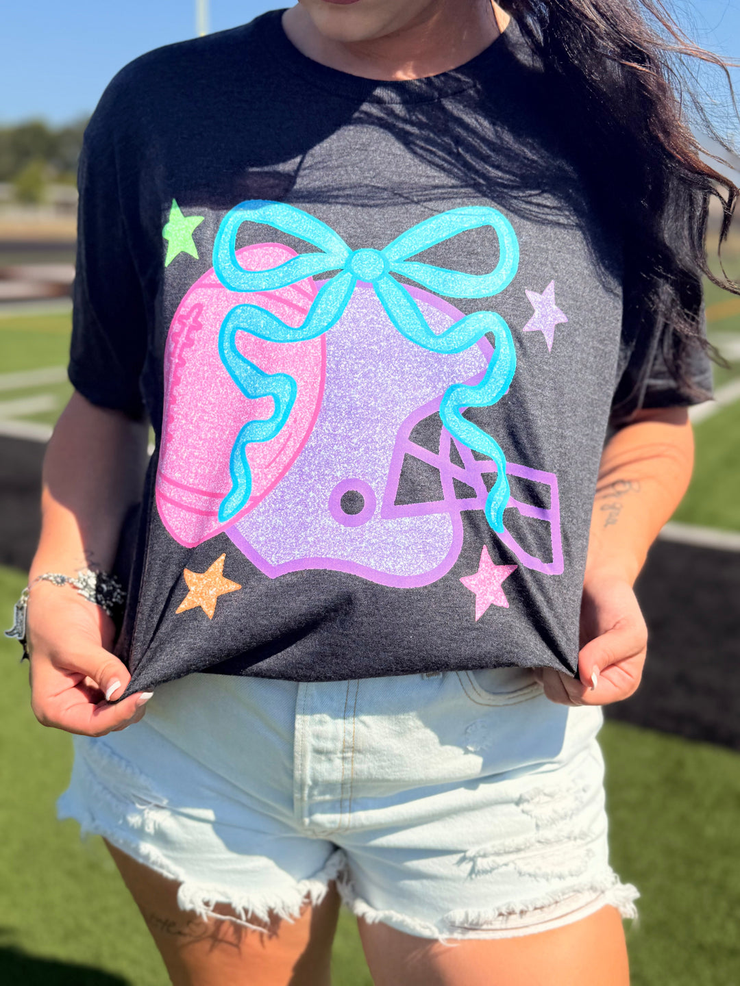 Football Helmet Colorful Front and Back Graphic Tee FestiviTees
