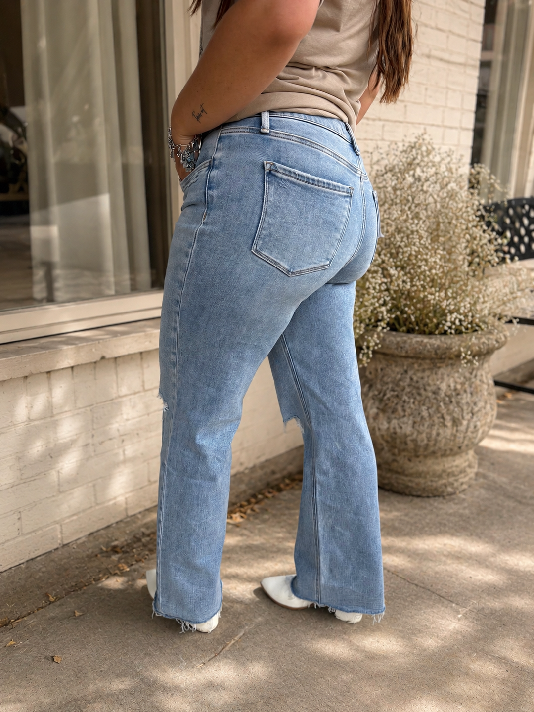 High Rise Distressed Slim Wide Leg Jeans Petra 153