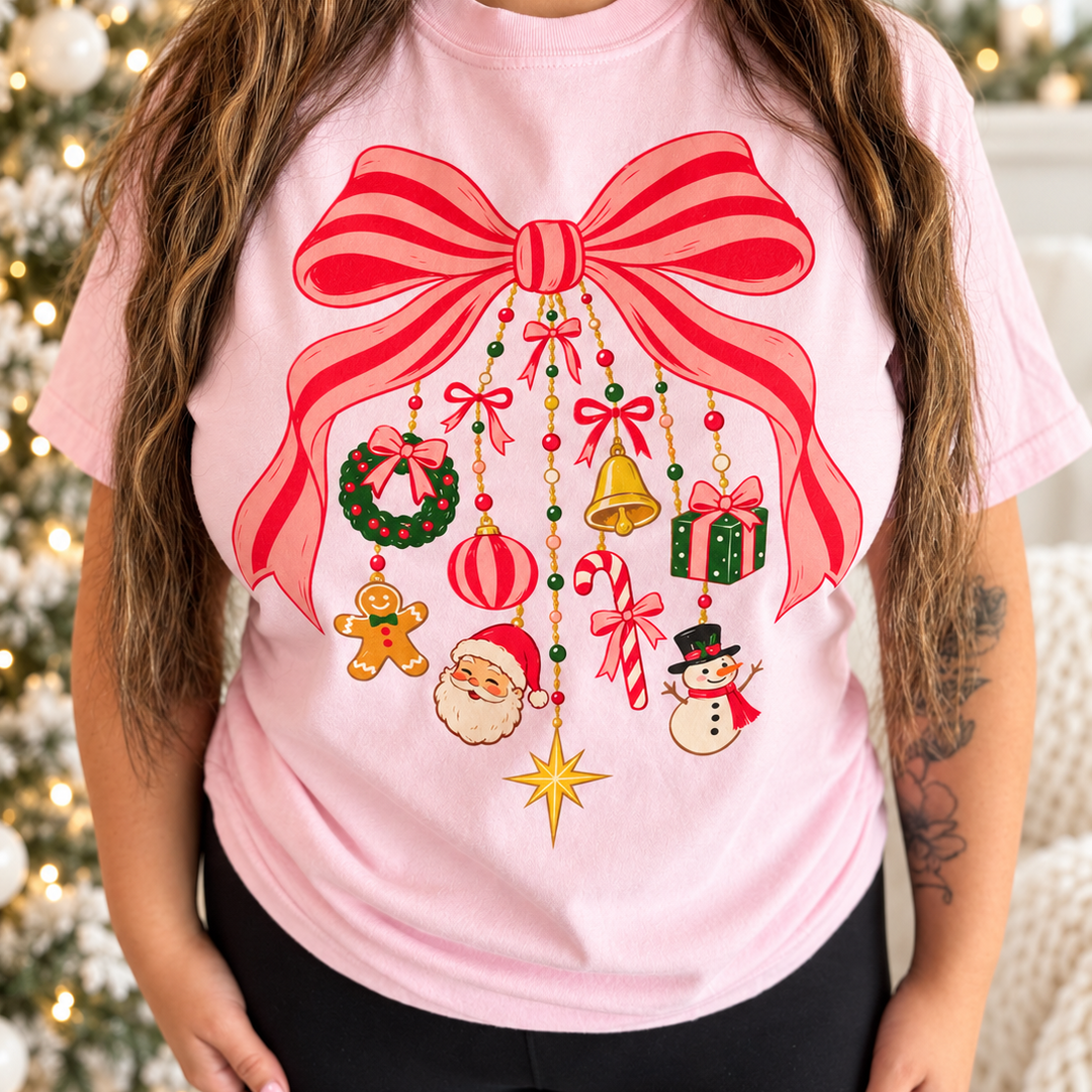Pink Christmas Bow Charm Tee