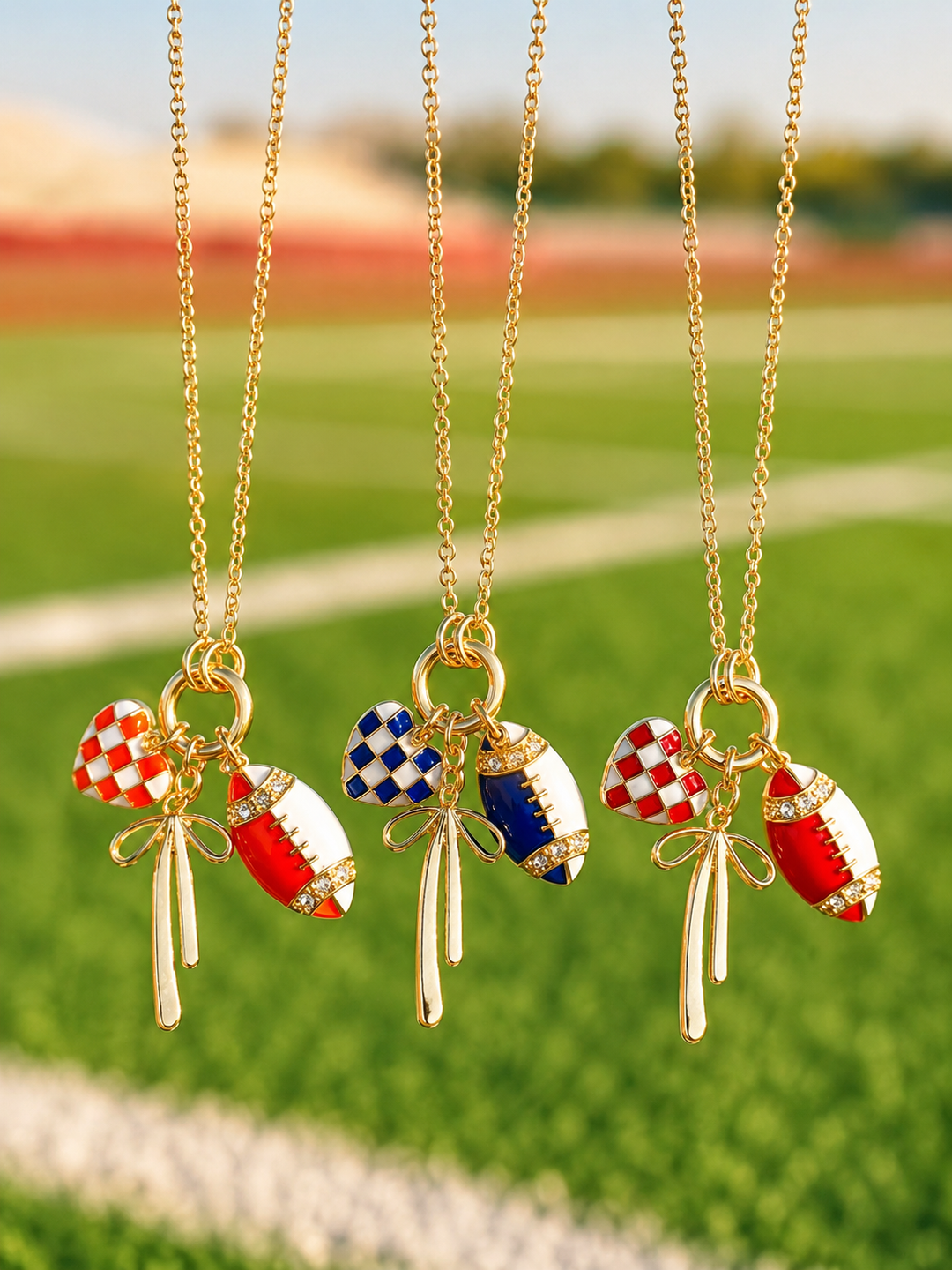 Football Bow Charm Necklace Envy Stylz Boutique