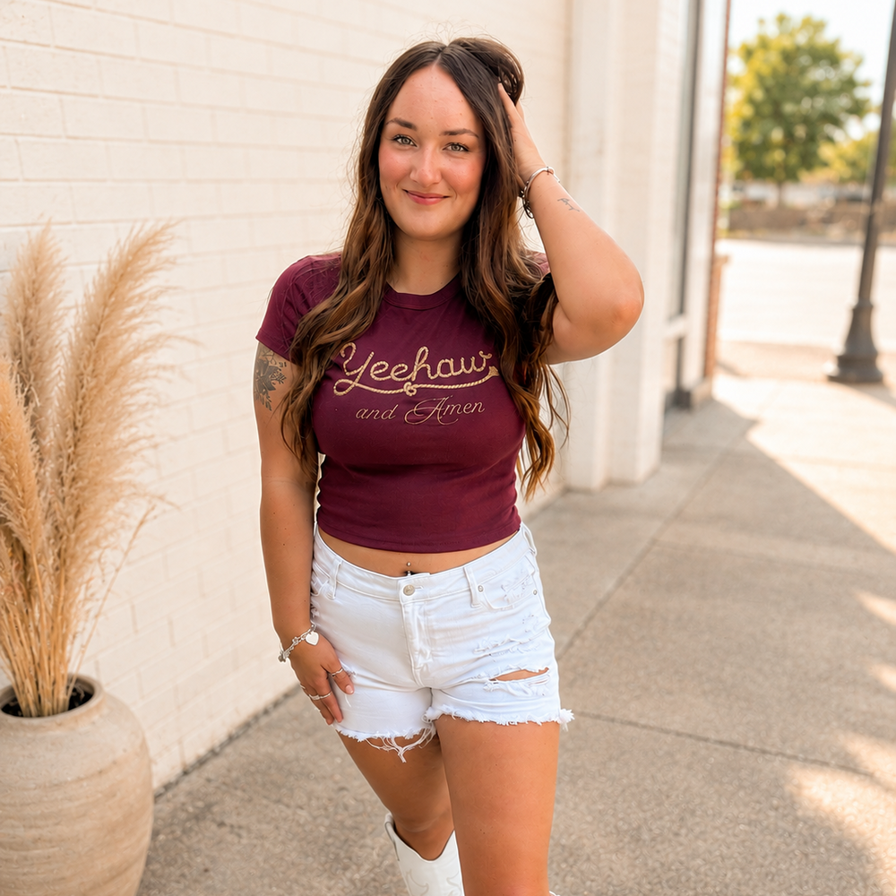 Rope Yeehaw And Amen Graphic Crop Tee Envy Stylz Boutique