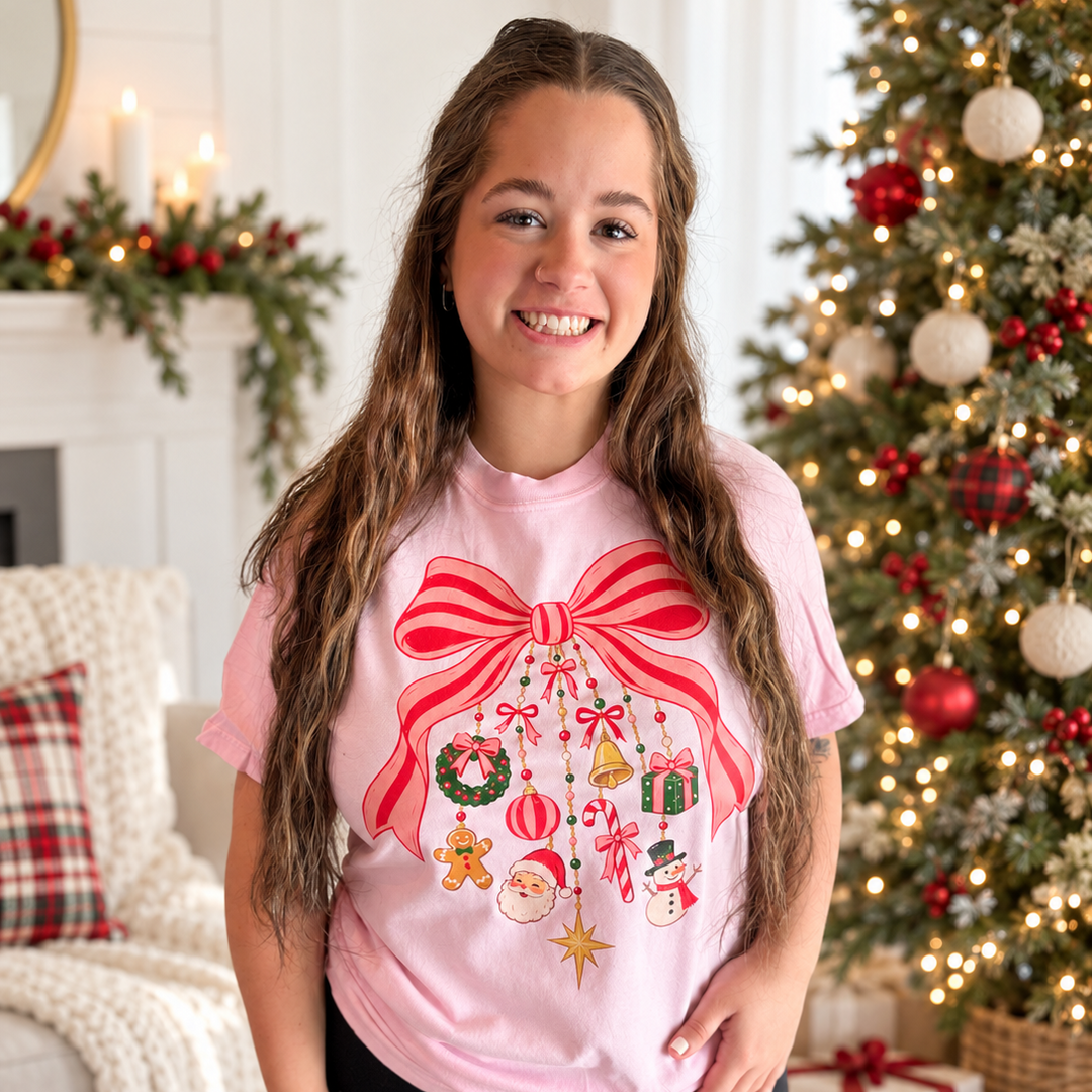 Pink Christmas Bow Charm Tee