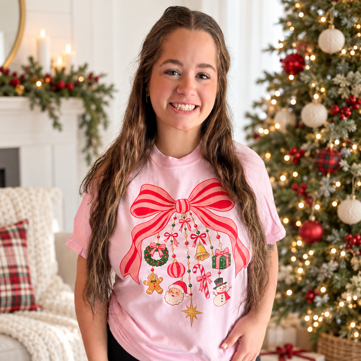 Pink Christmas Bow Charm Tee