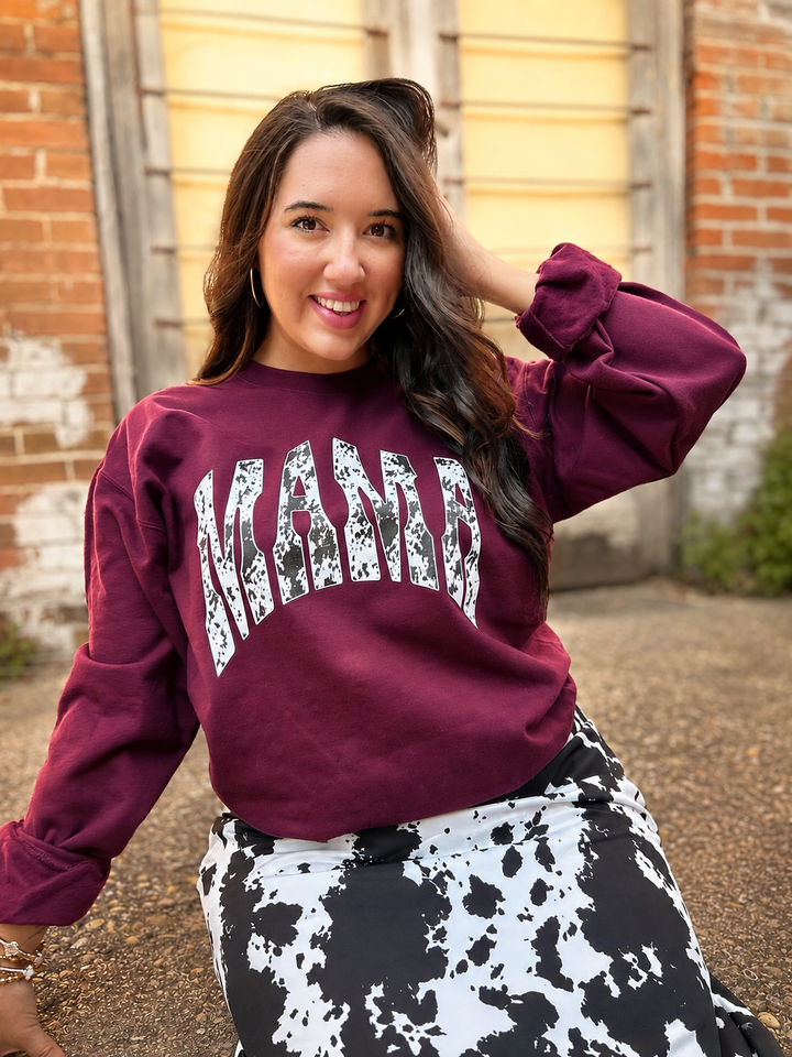 Cow print Mama Graphic Crewneck Envy Stylz Boutique