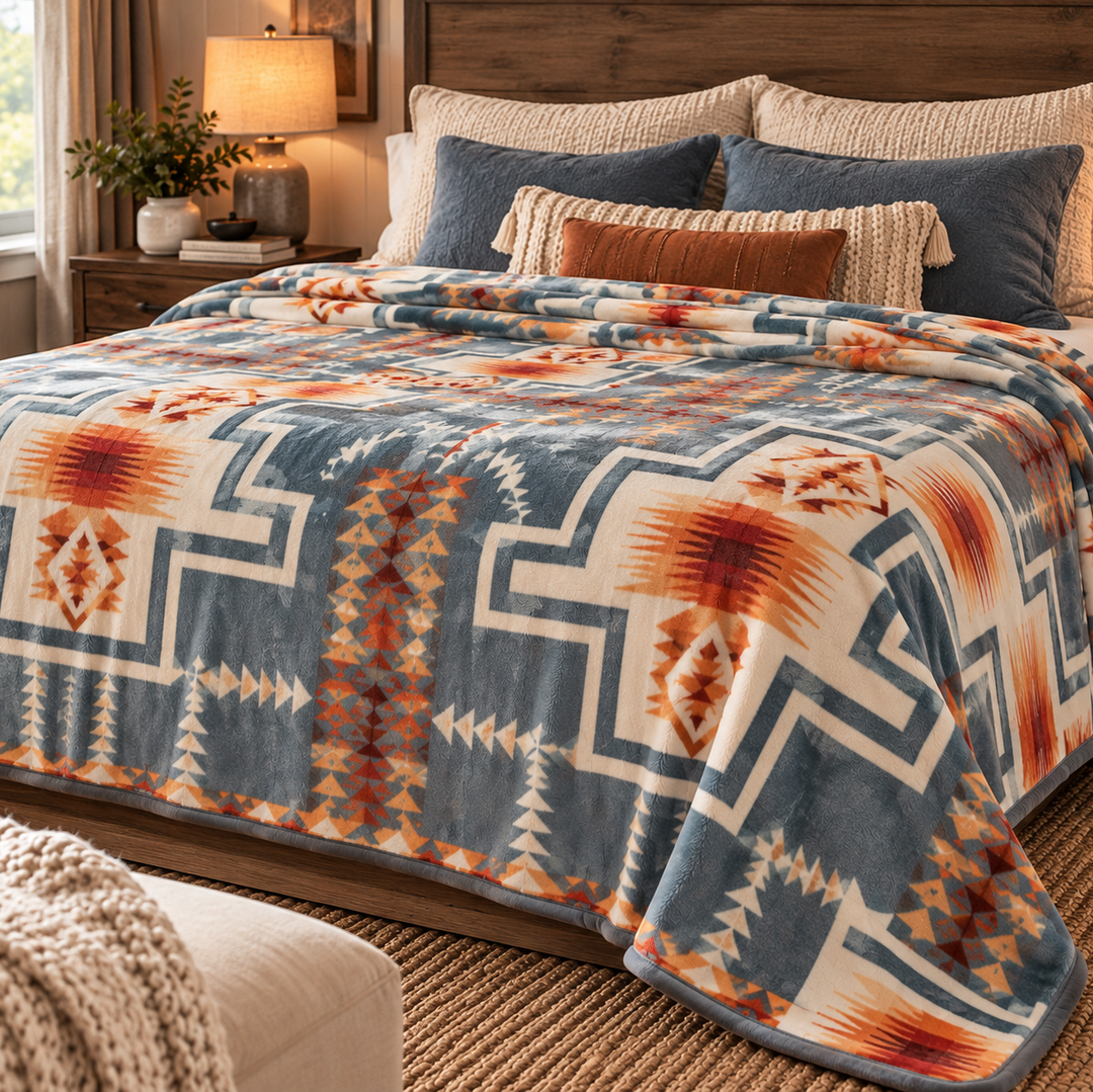 Dusty Blue Aztec Oversized Blanket 82x90