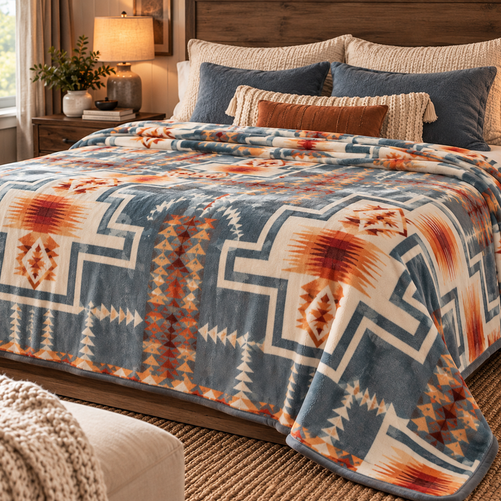 Dusty Blue Aztec Oversized Blanket 82x90