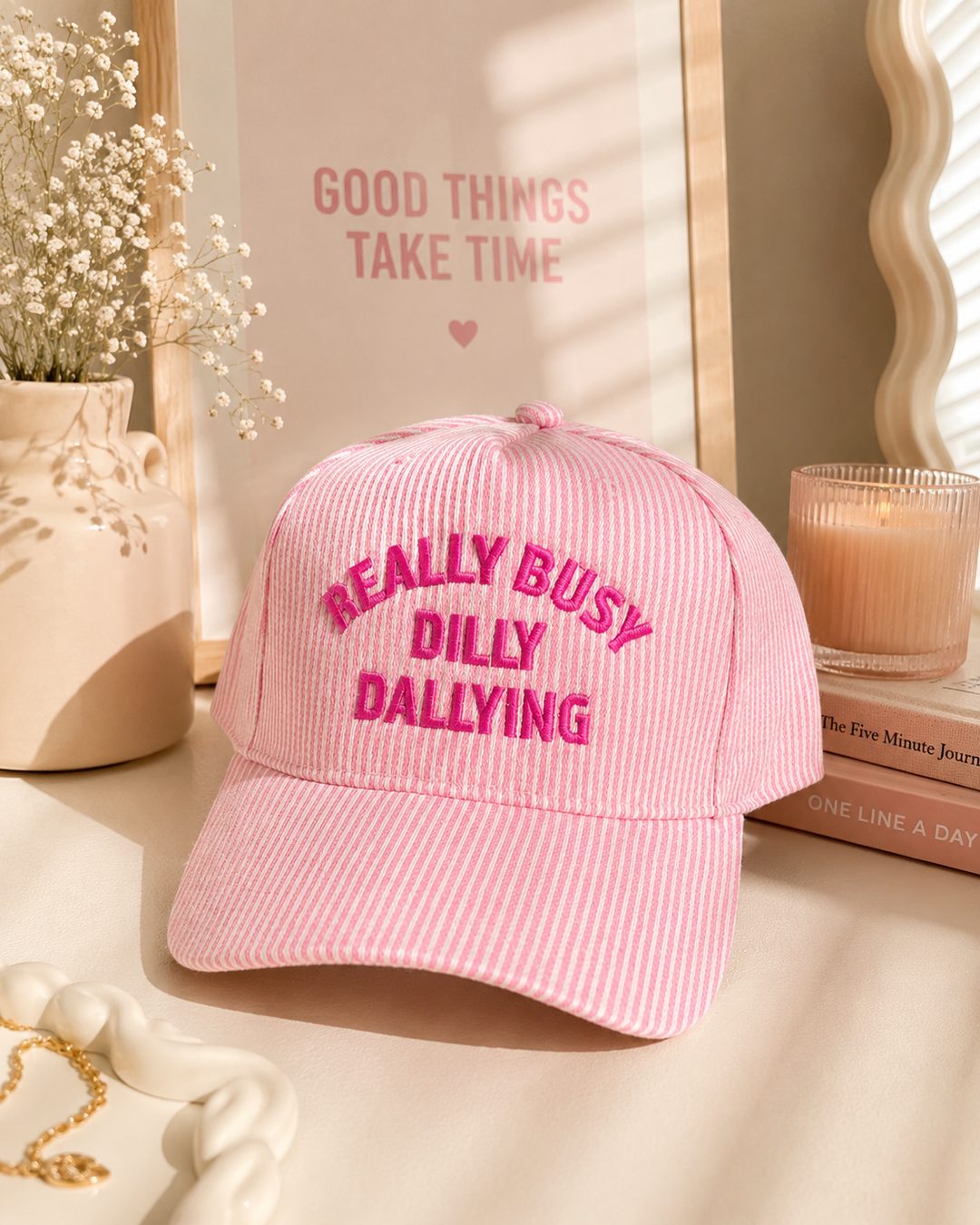 Dilly Dally Striped Embroidered Trucker Hat Envy Stylz Boutique