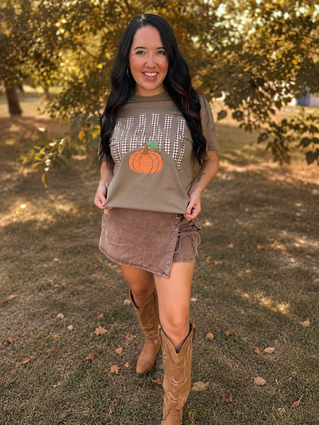 Gingham Mama Pumpkin Graphic Tee Envy Stylz Boutique