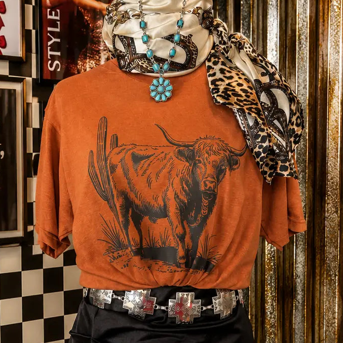 Cactus Highland Cow Graphic T-shirt Envy Stylz Boutique