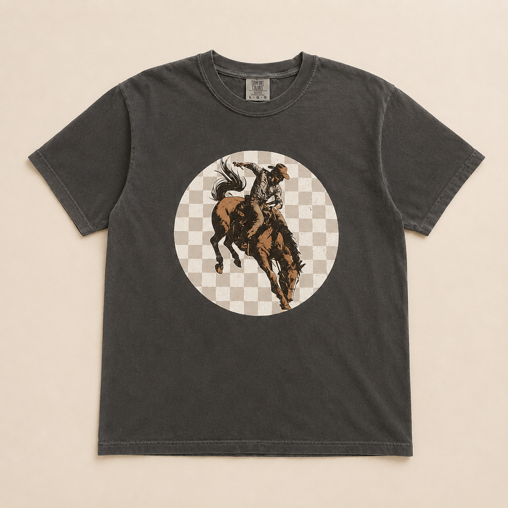 Checkered Bronc Rider Graphic Tee Envy Stylz Boutique