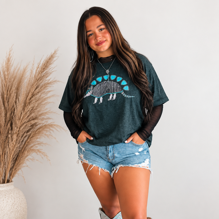 Turquoise Armadillo Dinosaur Western Graphic Tee additional product image 3