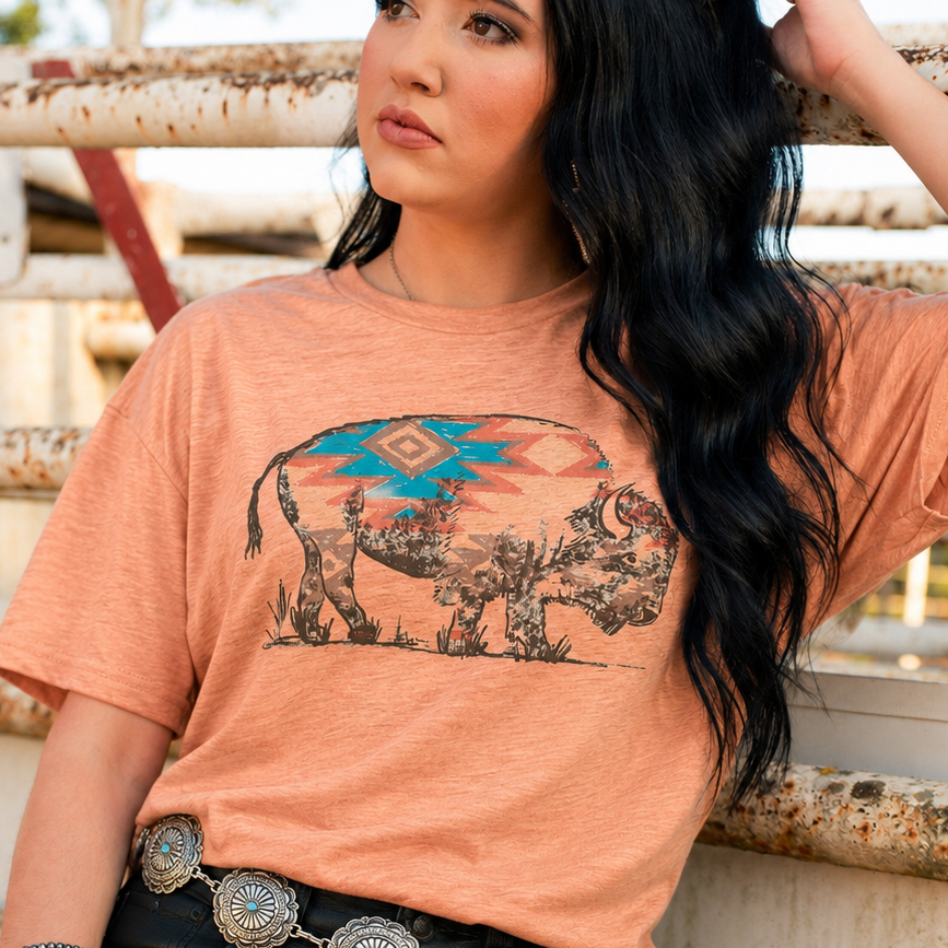 Sunset Aztec Buffalo Desert Pink Western Graphic Tee product image 1