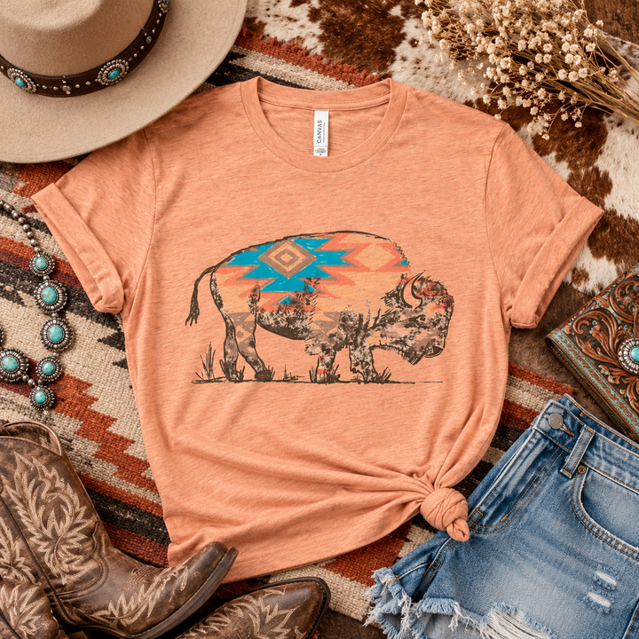 Sunset Aztec Buffalo Desert Pink Western Graphic Tee