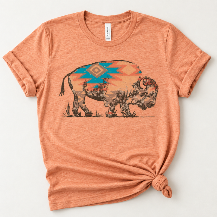 Sunset Aztec Buffalo Desert Pink Western Graphic Tee