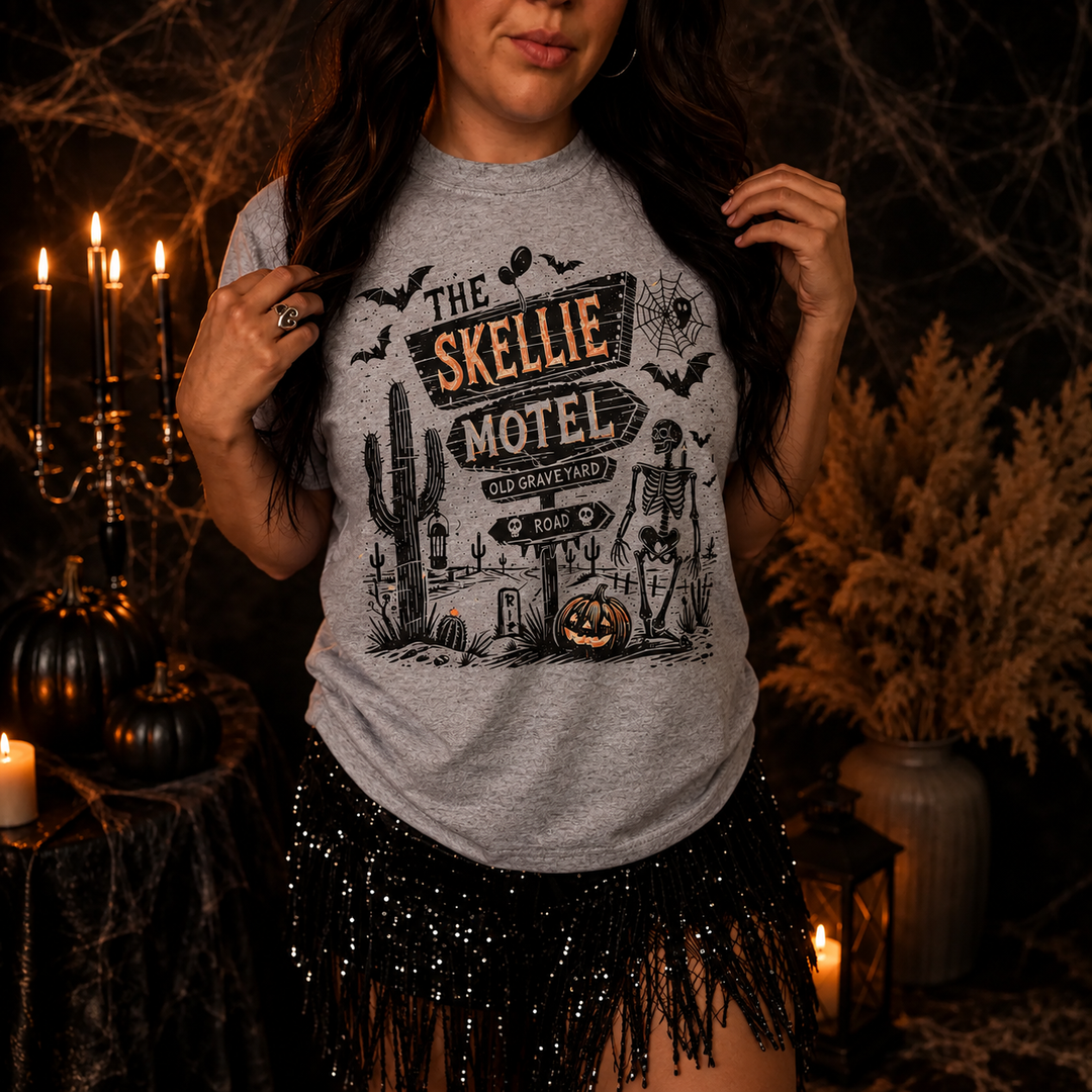 Skellie Motel Graphite Heather Halloween Tee