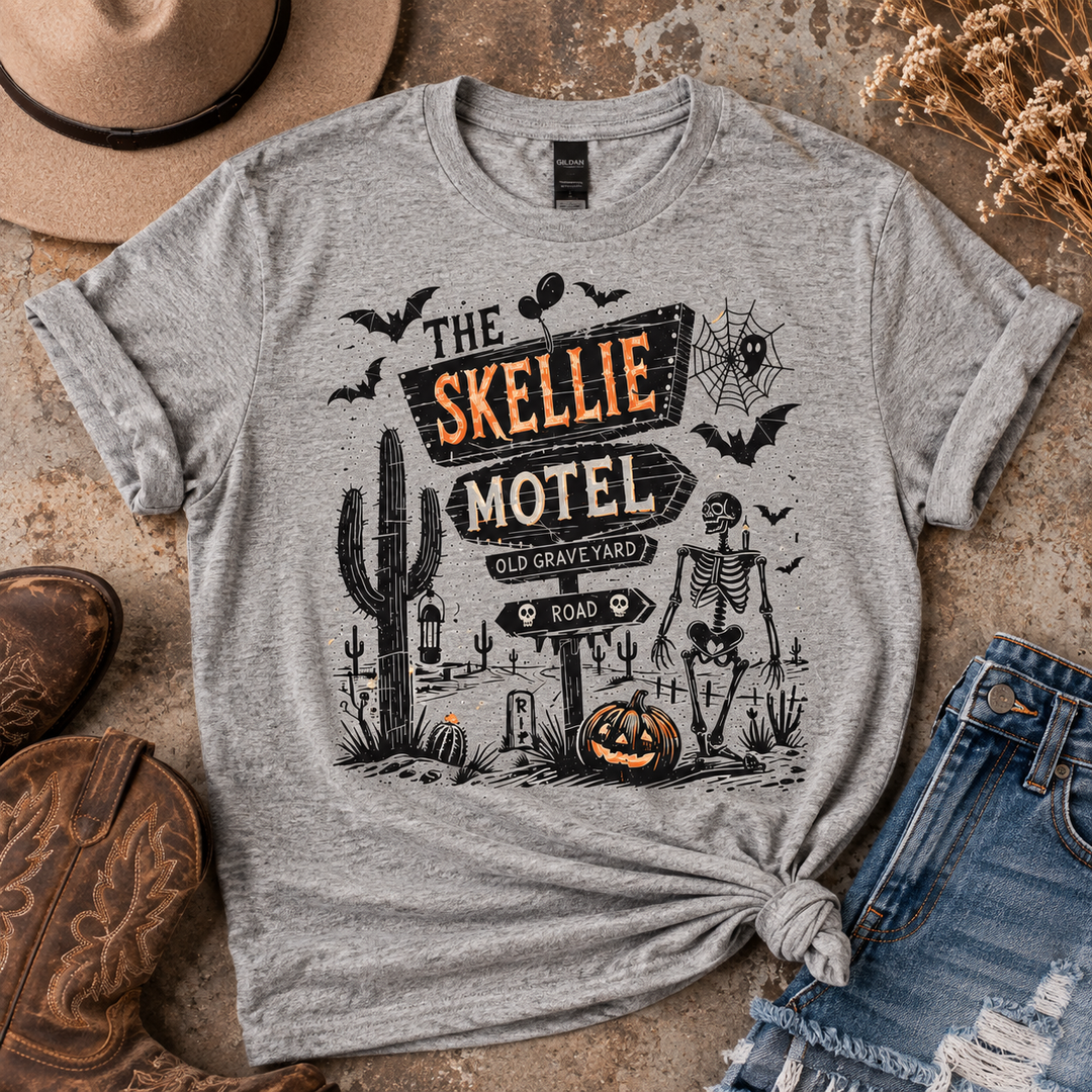 Skellie Motel Graphite Heather Halloween Tee