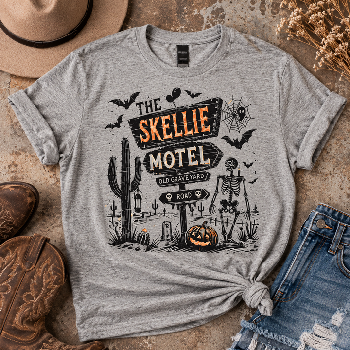 Skellie Motel Graphite Heather Halloween Tee