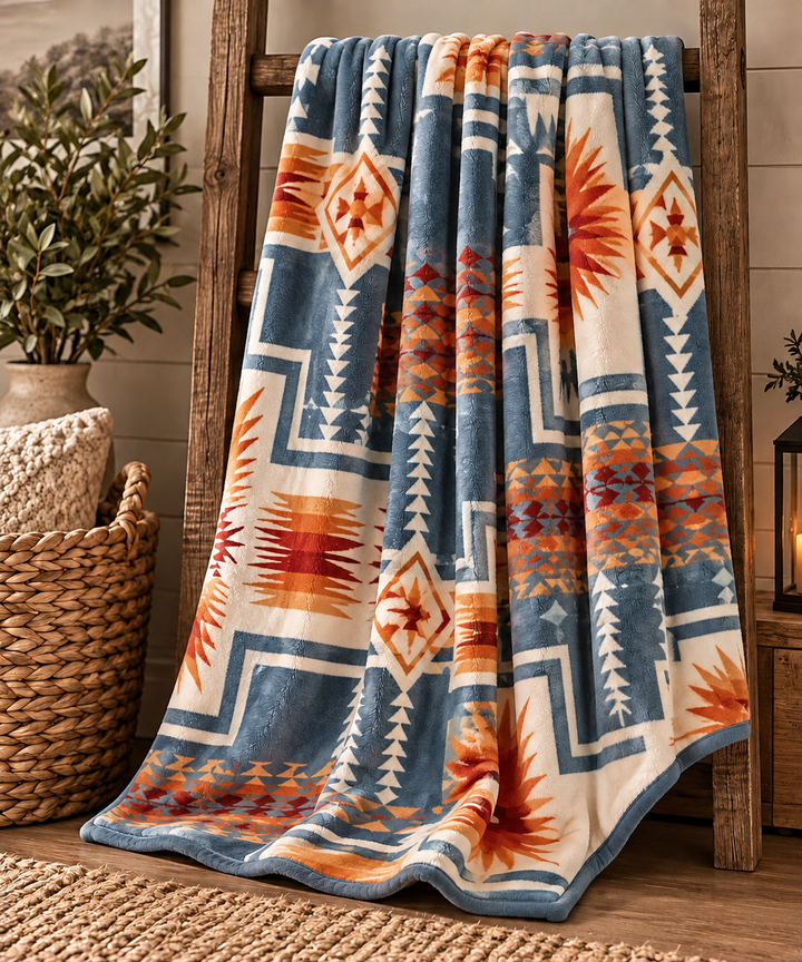 Dusty Blue Aztec Oversized Blanket 82x90