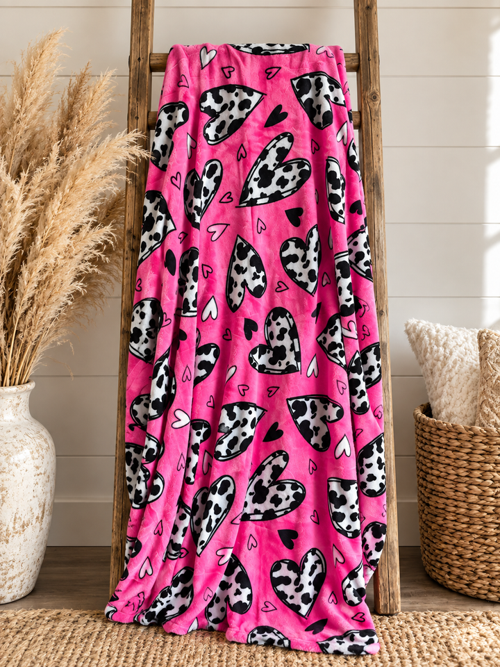 Pink Cow print Heart Queen Throw product image