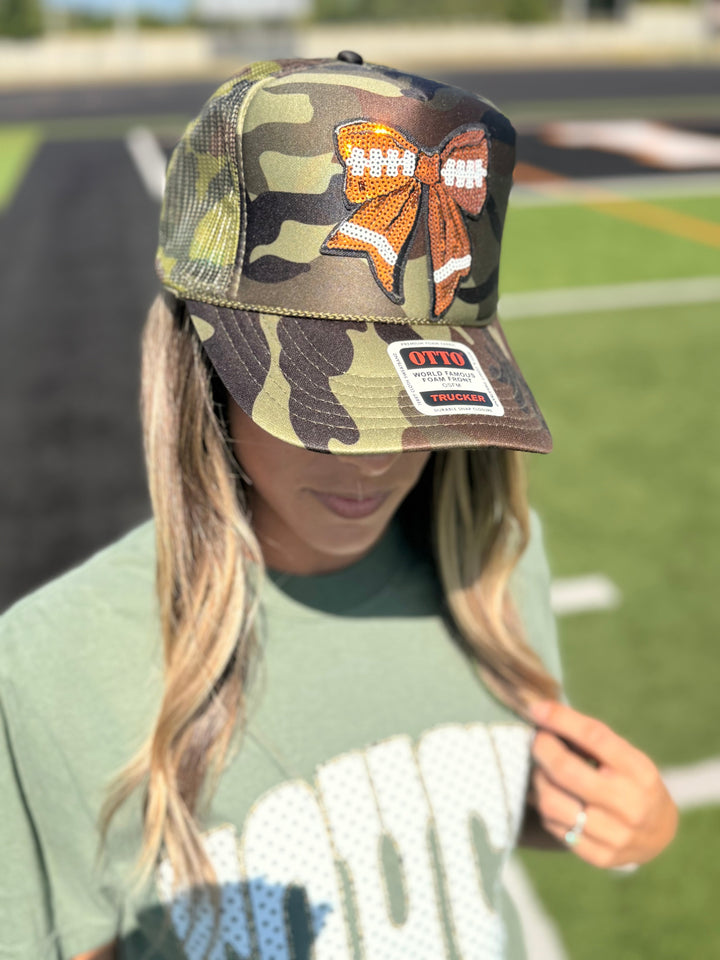 Camo Football Bow Trucker Hat Envy Stylz Boutique