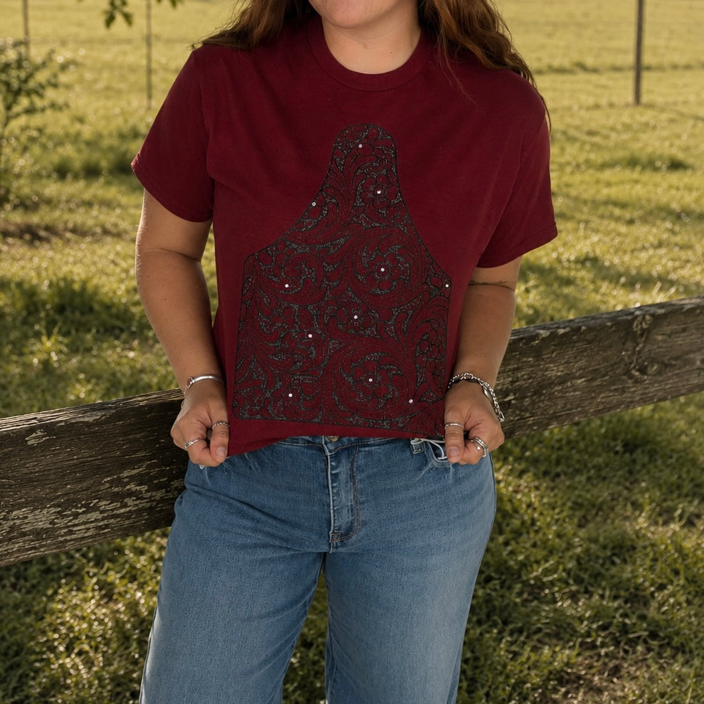 Tooled Leather Cow Tag Graphic Tee Envy Stylz Boutique
